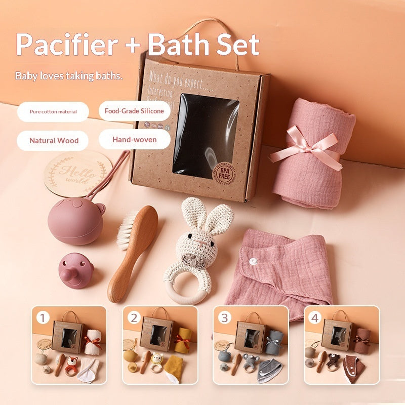 Handheld Gift Towel Wool Brush Baby Drool Towel Pacifier Set
